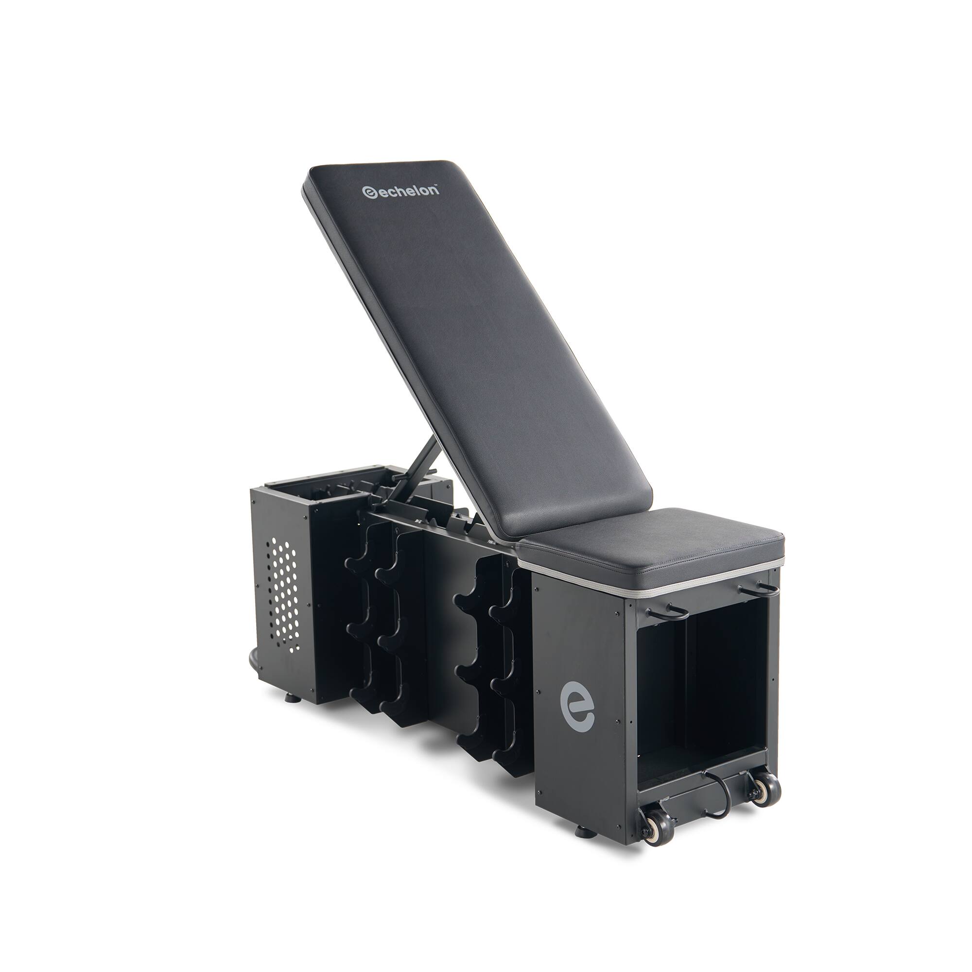 Front. Echelon - Adjustable Weight Bench with 6-Position Backrest & Dumbbell Storage - Black.