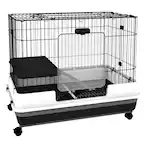 Front. Pawhut - 2-Level Small Animal Cage Rabbit Hutch with Wheels, Removable Tray, Platform and Ramp for Bunny, Chinchillas.