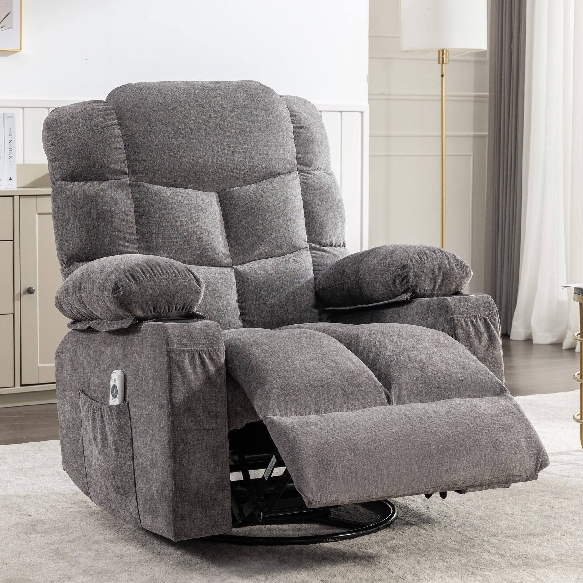 Alt View 4. Boyel Living - Oversized Massage Rocker Recliner Chair Rocking Chairs for Adults with 2 Cup Holders and USB Charge - Grey.