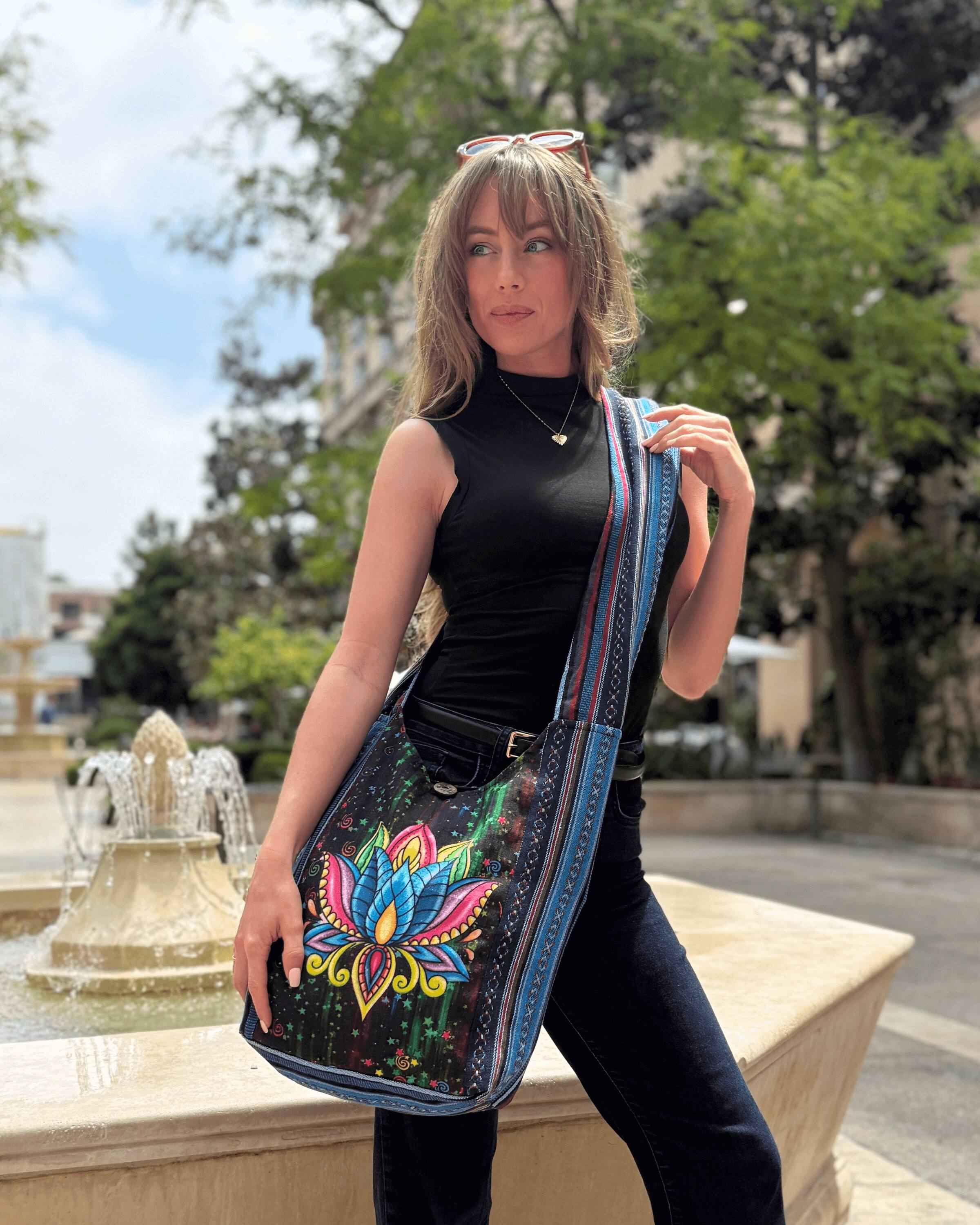 Alt View 1. Kathmandu Collection - Lotus Handmade Hobo Bag - Lotus Multicolor.