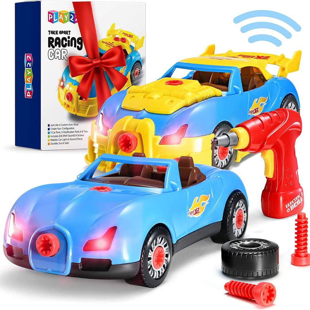 Play22 - Take Apart Racing Car Toys - Racing Car with Drill, Engine Sounds and Lights - 30 Piece Race Car Take Apart Set - Multicolor
