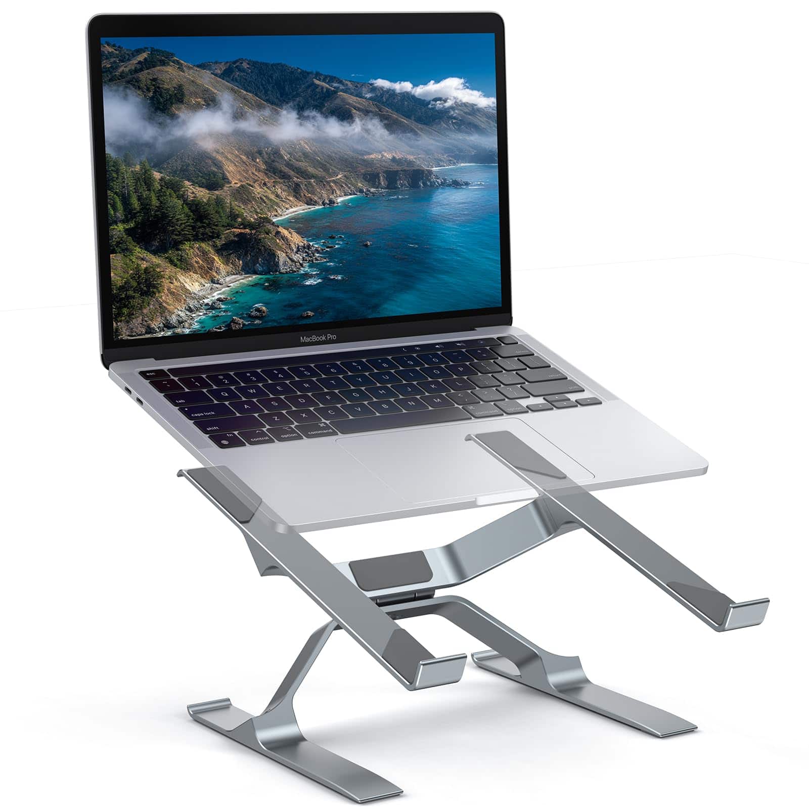 HongFei - More Stable Laptop Stand, Aluminum Adjustable Laptop Holder for Desk, Ergonomic Detachable Notebook Riser for Laptops - Silver