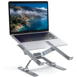 HongFei - More Stable Laptop Stand, Aluminum Adjustable Laptop Holder for Desk, Ergonomic Detachable Notebook Riser for Laptops - Silver