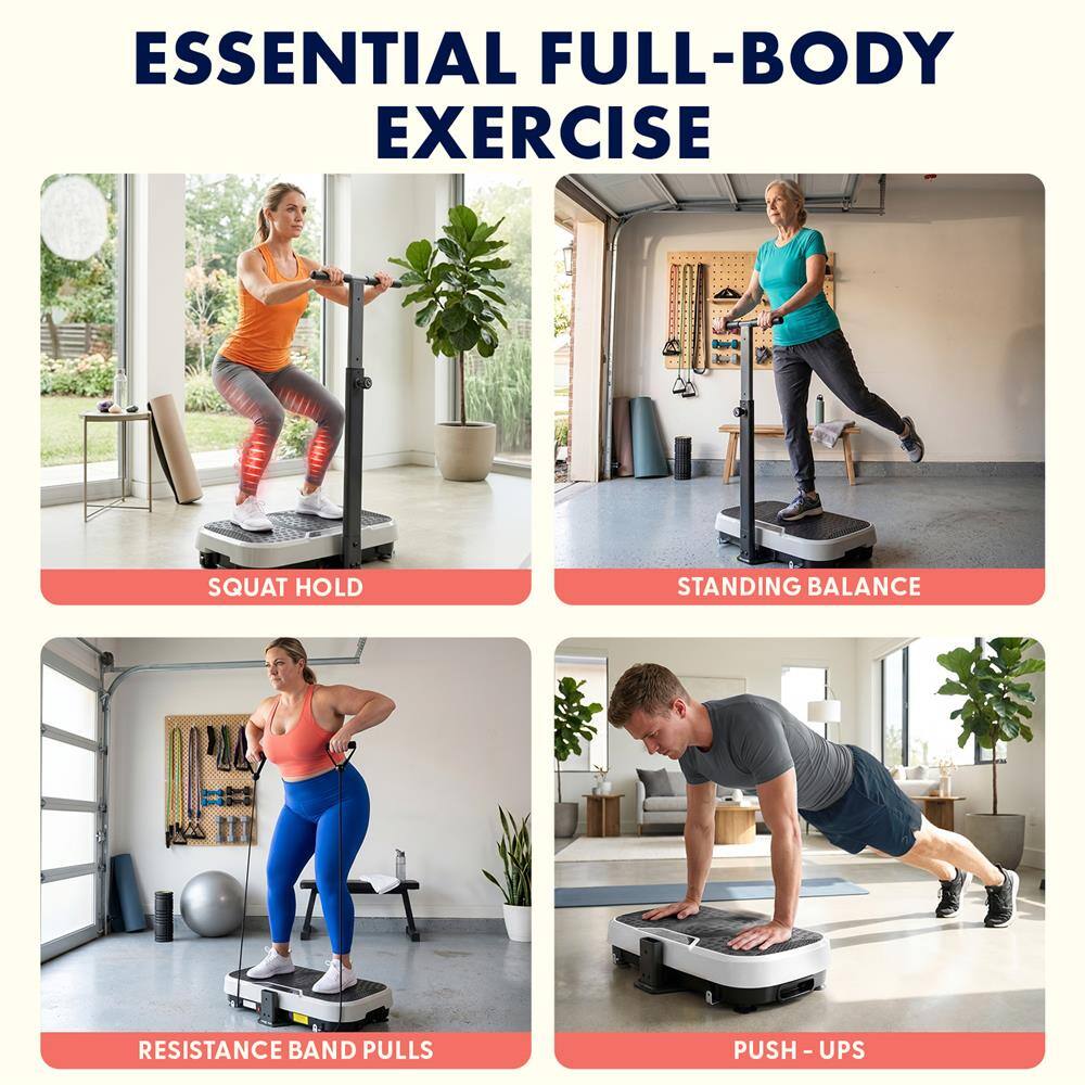 ESSENTIAL FULL-BODY EXERCISE

- SQUAT HOLD
- STANDING BALANCE
- RESISTANCE BAND PULLS
- PUSH-UPS