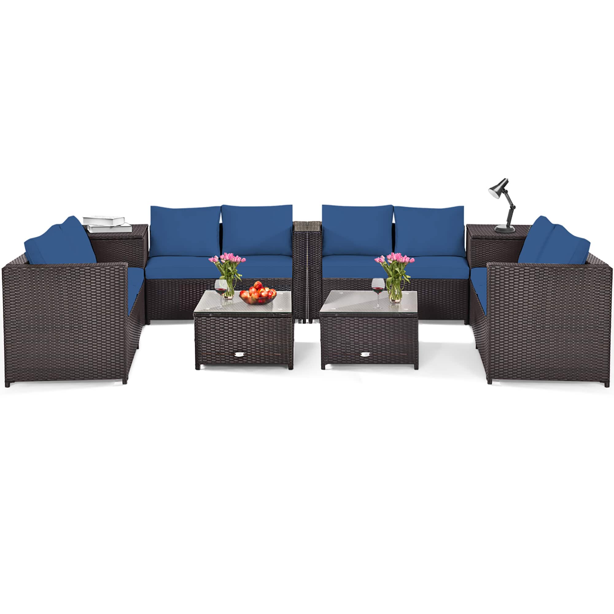 Costway - 8PCS Outdoor Patio Rattan Furniture Set Cushioned Loveseat Storage Table - Blue price history on PriceWatchPro