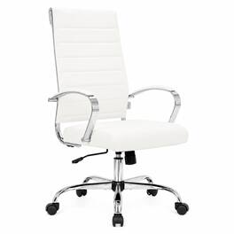 LeisureMod - Benmar Modern High Back Swivel Executive Office Chair with Adjustable Height and Chrome Finish Frame - White