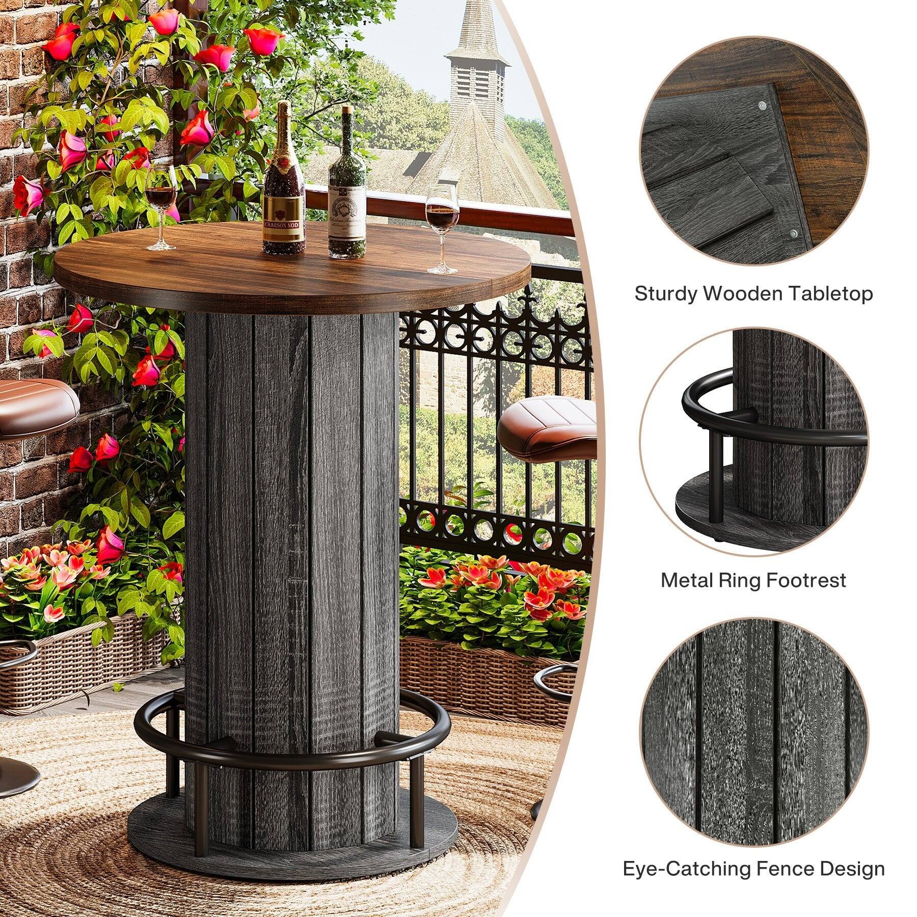 Tribesigns Bar Table with Wood Construction, Footrest, Wood Grain ...