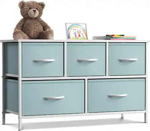 Front. Sorbus - Sorbus Dresser with 5 Drawers - Storage Chest Organizer Unit with Steel Frame, Wood Top, Easy Pull Fabric Bins Bedroom - Aqua.