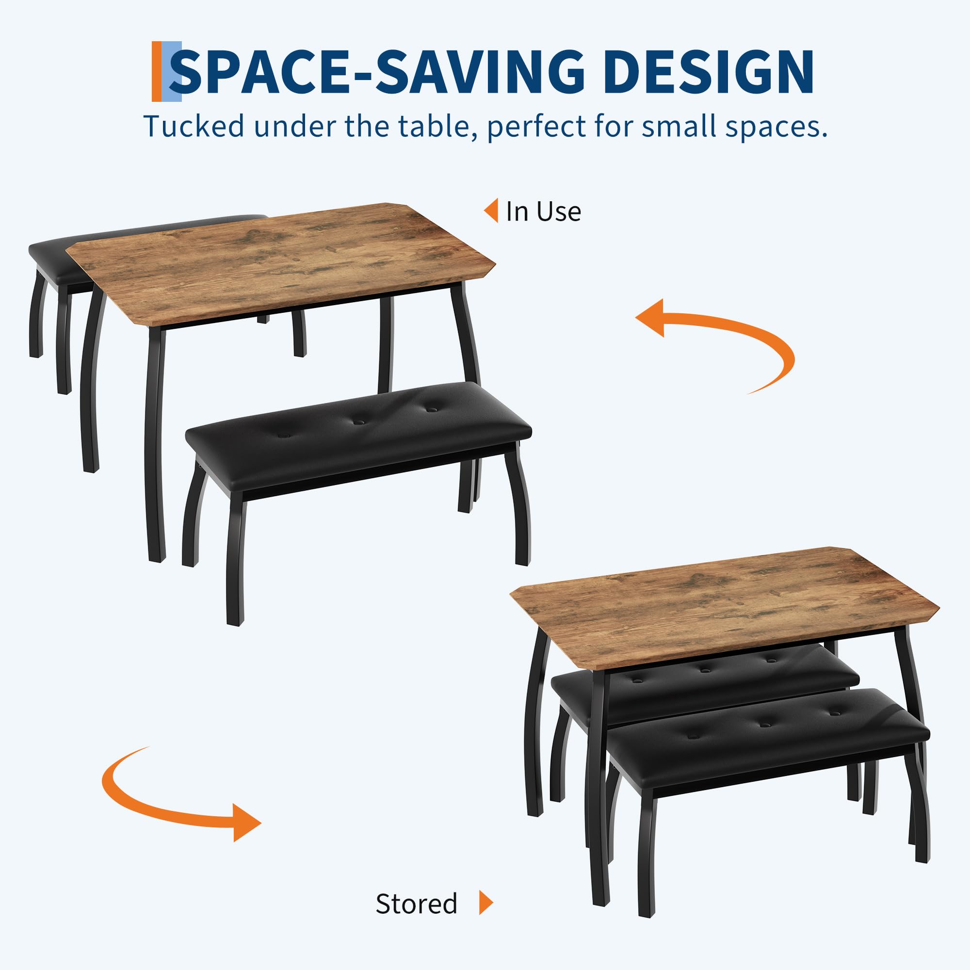 Babevy 3 Piece Modern Retro Dining Table Set, Compact Table and 2 PU ...