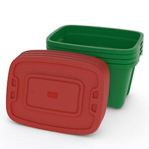 Alt View 4. SIMPLYKLEEN - SIMPLYKLEEN 4 Pack 18 Gallon Christmas Storage Bins with Lids Stackable Totes Rugged Tubs Garage Organization - Green Body / Red Lid.