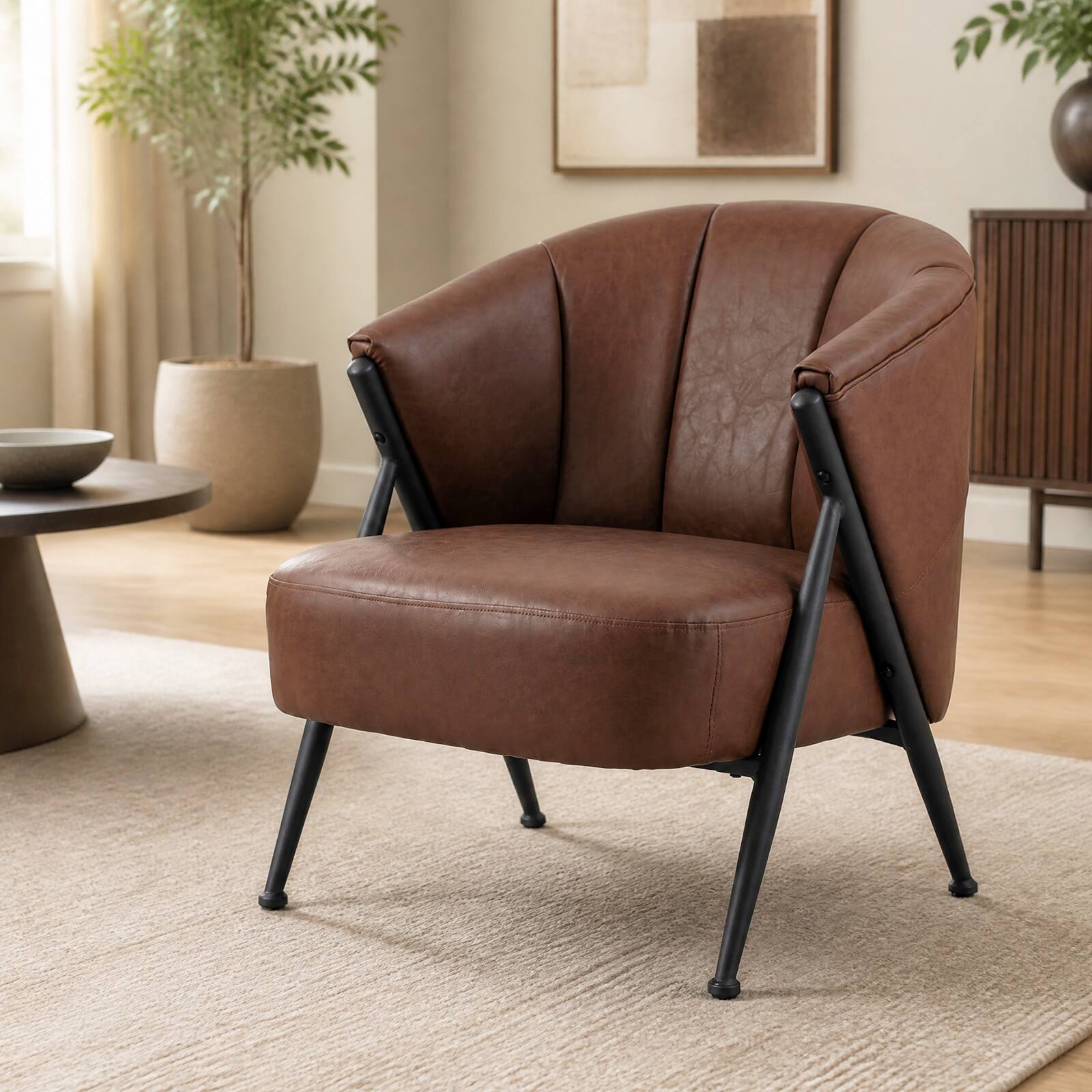 Alt View 1. Costway - Costway 2 PCS Accent Chair with Curved Backrest Wide Seat PU Upholstery Metal Legs for Home - Brown.