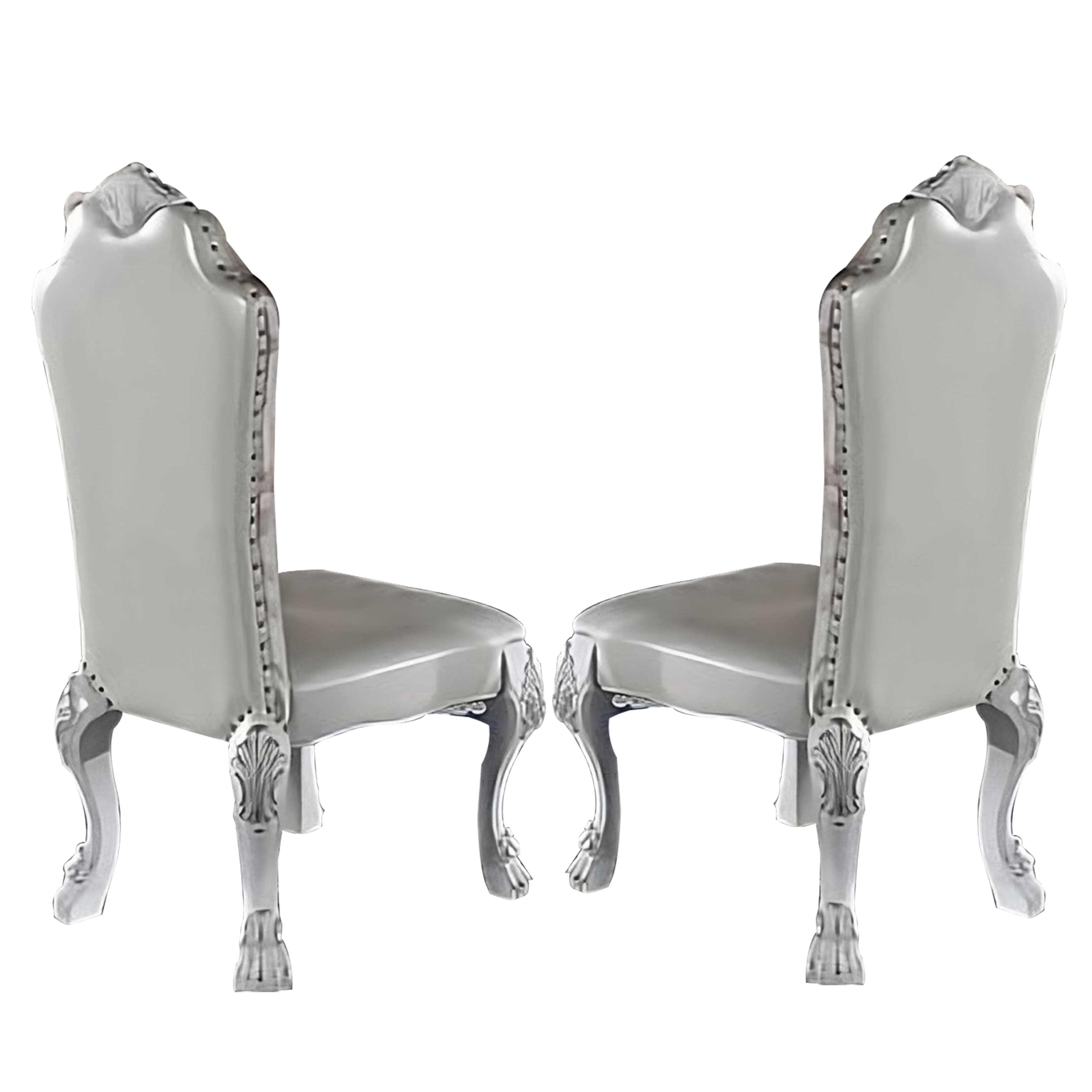Manhattan Lane - Ally 25 Inch Side Chair Set of 2, Curved Top, Carved Scrolled Motifs - White, Silver