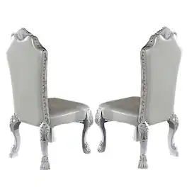 Manhattan Lane - Ally 25 Inch Side Chair Set of 2, Curved Top, Carved Scrolled Motifs - White, Silver
