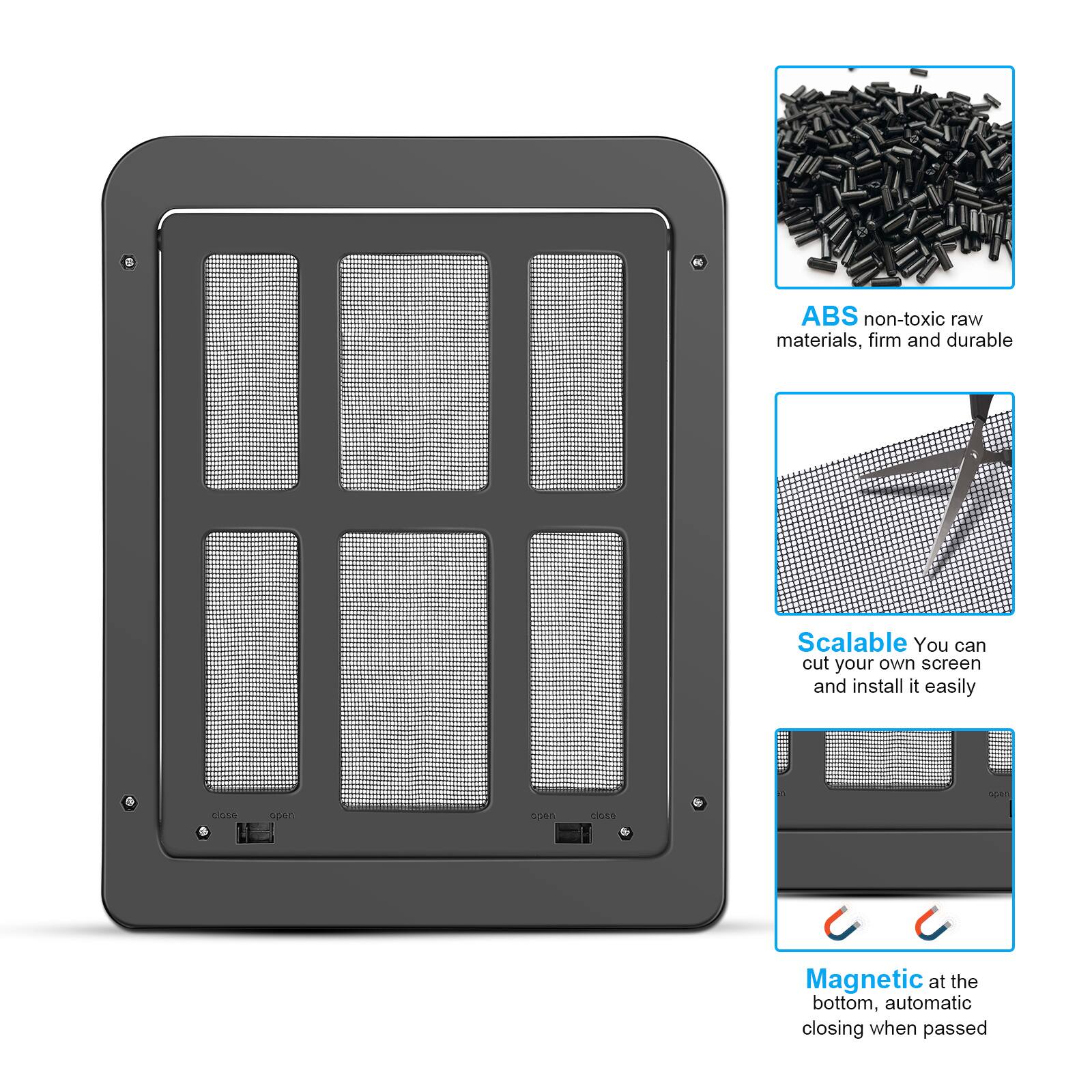 ABS non-toxic raw materials, firm and durable

Scalable: You can cut your own screen and install it easily

Magnetic at the bottom, automatic closing when passed