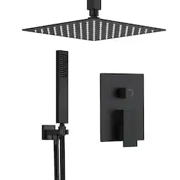 GRANDJOY - Durable 10-Inch Rainfall Shower Faucet Set, 2-Mode Handheld, Anti-Fingerprint Coating, Water-Saving Design - Matte Black