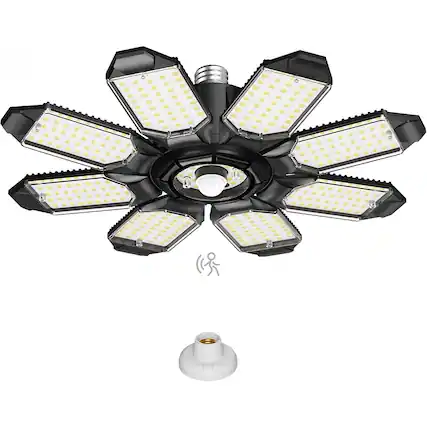 Front. ACJPR - Motion Sensor Garage Light – 25000LM, 8+1 LED Panels, 6500K Daylight.