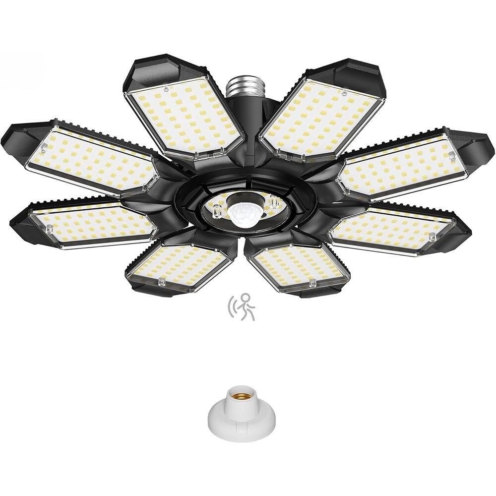 Front. ACJPR - Motion Sensor Garage Light – 25000LM, 8+1 LED Panels, 6500K Daylight.