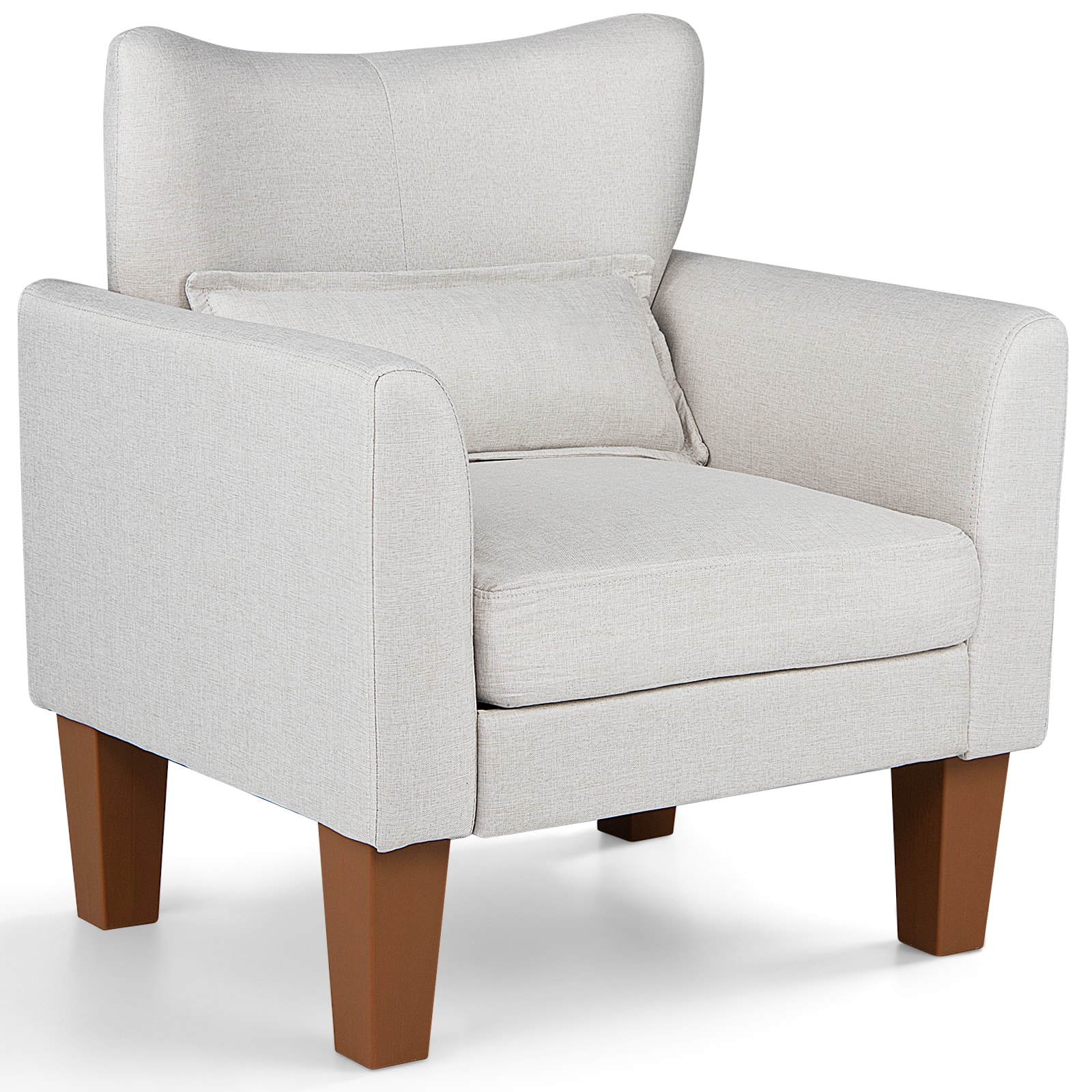 Costway- 1 PCS Modern Accent Chair with Removable Seat Cushion & Pillow, Strong Support Legs- Beige