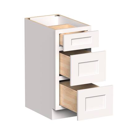 Front. Boyel Living - 15-in W x 34.5-in H x 24-in D Shaker RTA Kitchen 3-Drawer Base Cabinet with Soft-Close Drawers - White Shaker.