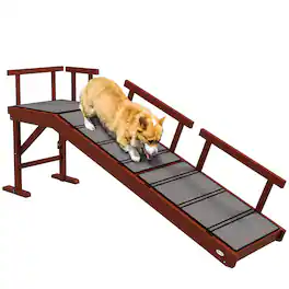 Pawhut - Dog Ramp, Stairs for Small, Medium & Large Dogs, for Bed or Couch, Removable Guardrails, Non-Slip, 60" Long - Brown