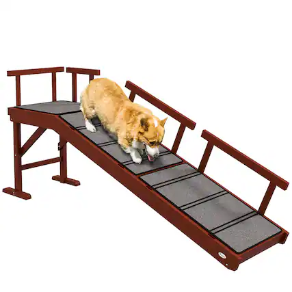 Front. Pawhut - Dog Ramp, Stairs for Small, Medium & Large Dogs, for Bed or Couch, Removable Guardrails, Non-Slip, 60" Long - Brown.