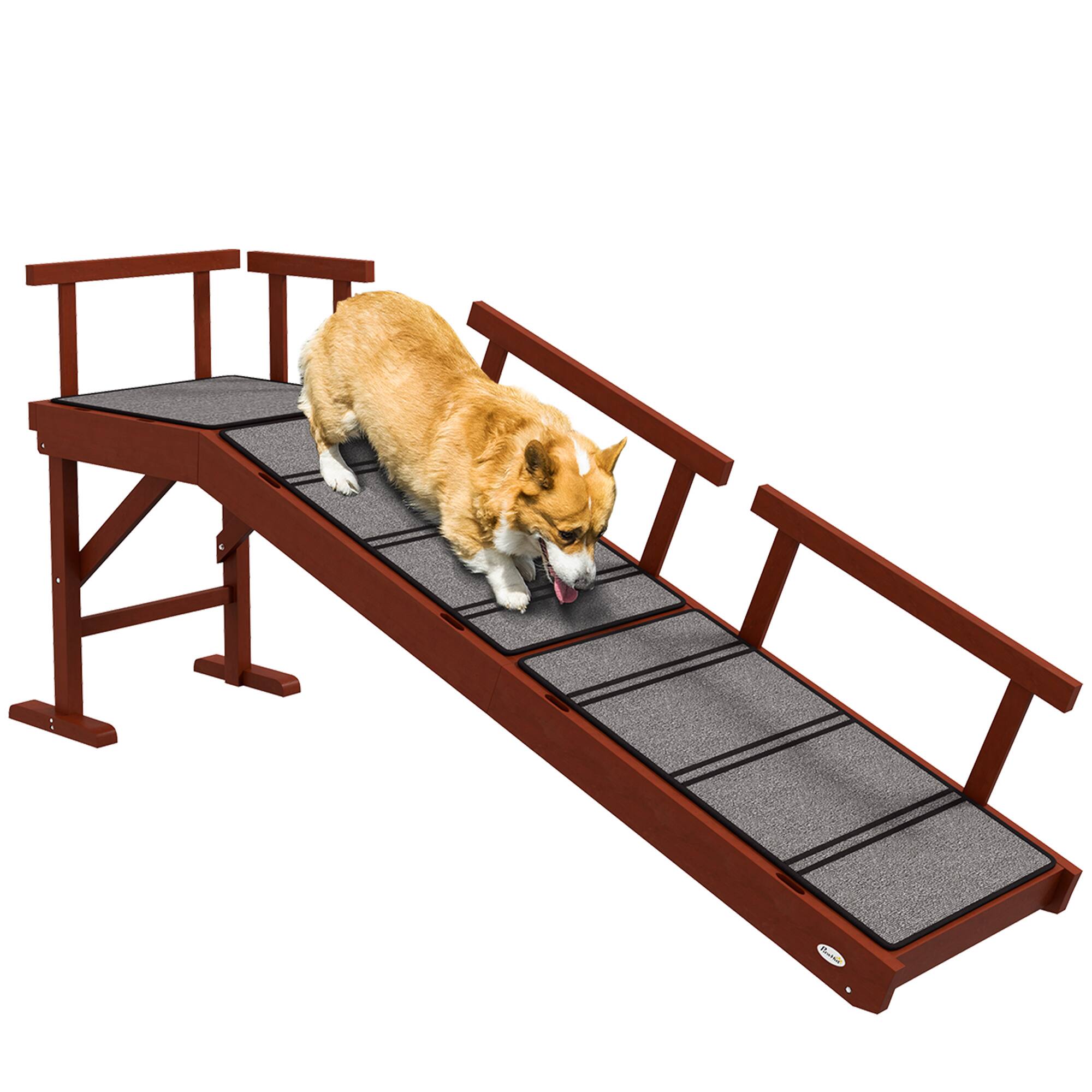 Front. Pawhut - Dog Ramp, Stairs for Small, Medium & Large Dogs, for Bed or Couch, Removable Guardrails, Non-Slip, 60" Long - Brown.