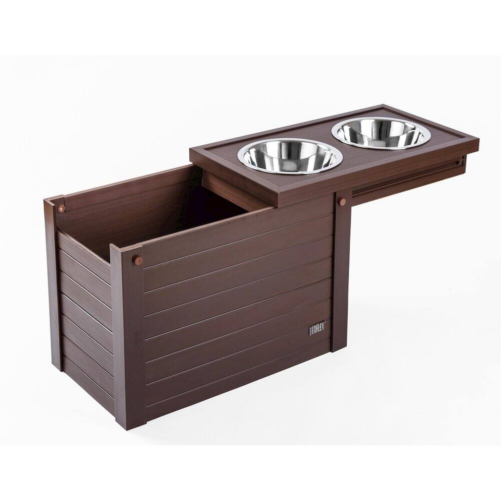 Angle. New Age Pet - ECOFLEX Piedmont 2-Bowl Diner with Sliding Lid Storage Bin -Russet - Russet.