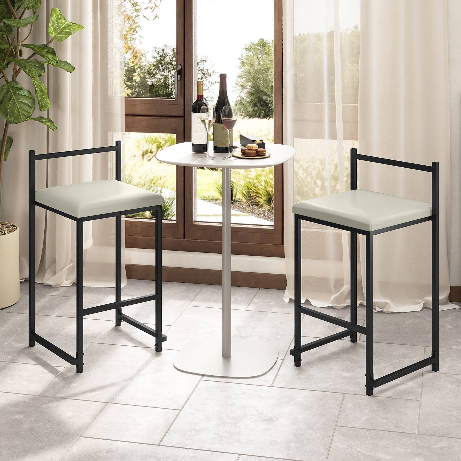 Alt View 3. Gymax - Gymax 26'' Stackable Counter Height Bar Stools Set of 2 w/Back Metal Frame & Footrest Black - Black.