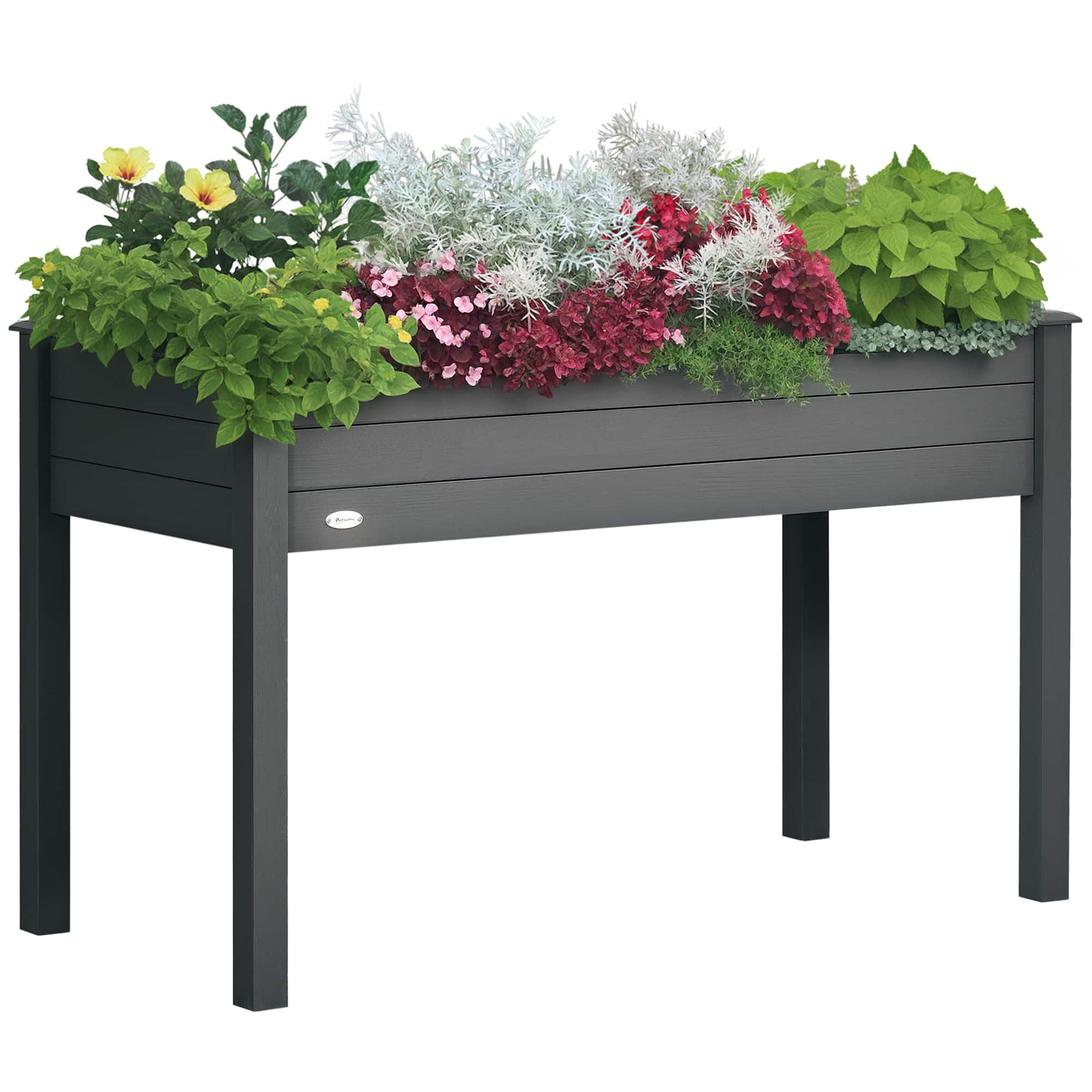 Outsunny - Raised Garden Bed, Elevated Wooden Planter Box with Holes for Vegetables, Herb, Flowers for Backyard - Dark Gray