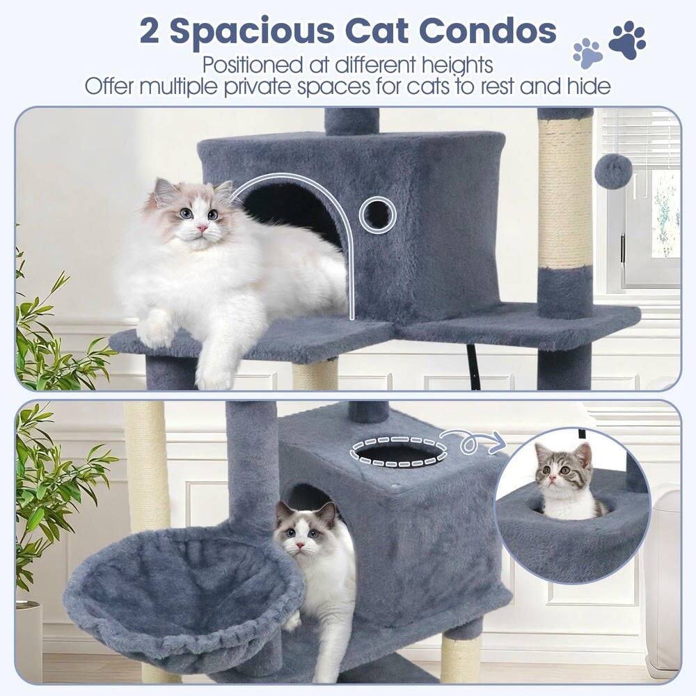 2 Spacious Cat Condos  
Positioned at different heights  
Offer multiple private spaces for cats to rest and hide