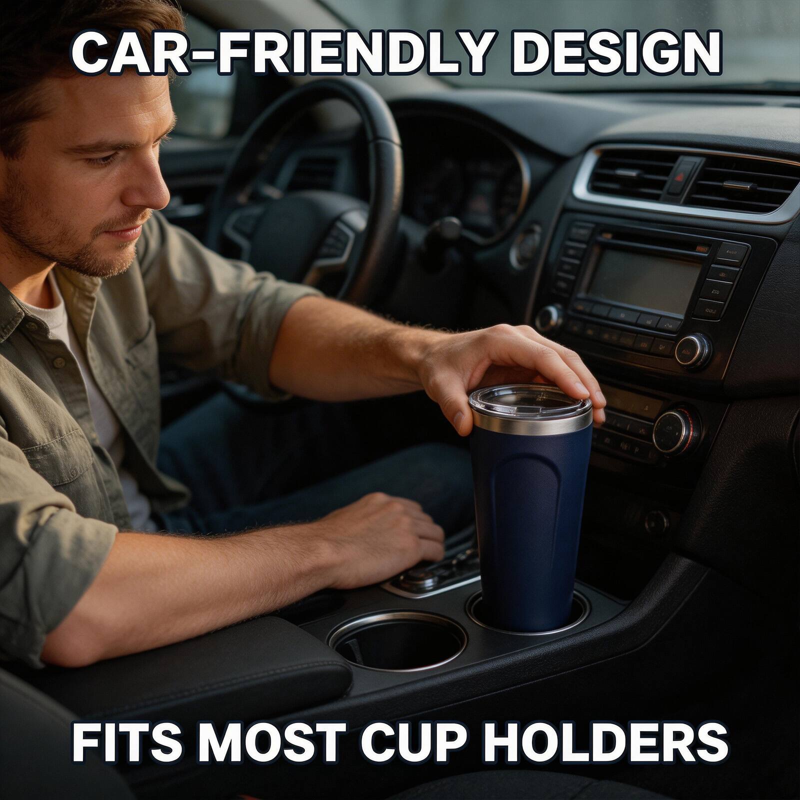 CAR-FRIENDLY DESIGN  
FITS MOST CUP HOLDERS