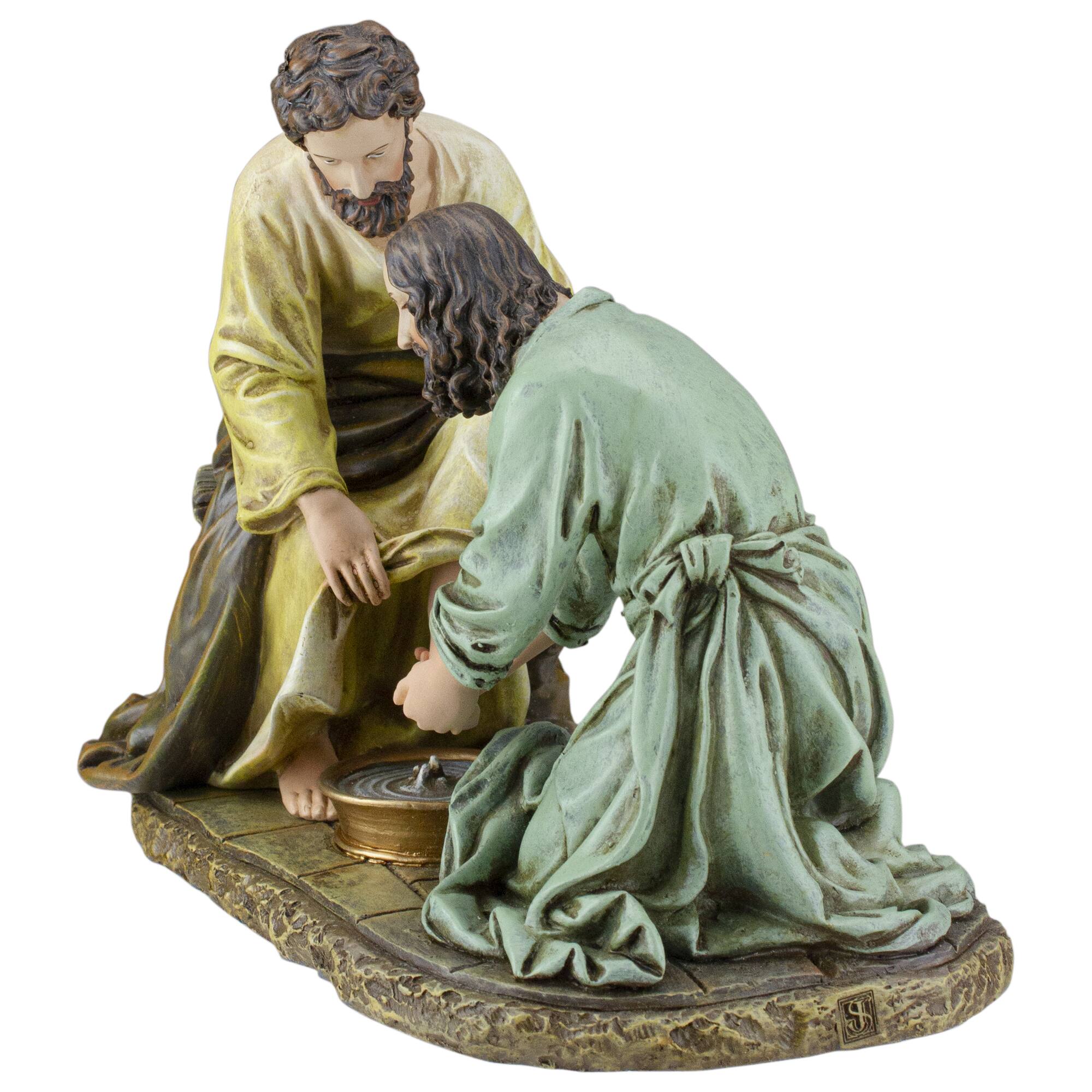 Alt View 4. Roman - Joseph's Studio Jesus Washing Feet Figure - 8" - Brown.