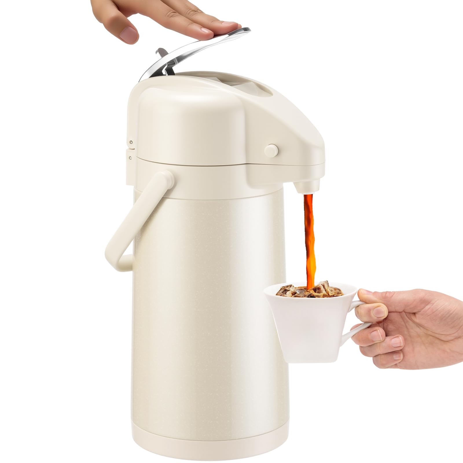 Front. Dapper Styles - Upgraded Airpot Coffee Carafe With Double Pump /2. Stainless Steel Drink Dispenser For Hot/cold Beverage La... - White.