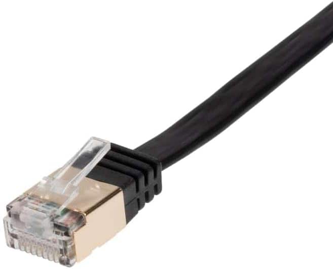Cables Direct Online - Cat7 S/FTP Copper Ethernet Cable 10Gbps 600MHz Shielded RJ45 Ultra Slim LAN Networking Patch Cord, 50ft - Black