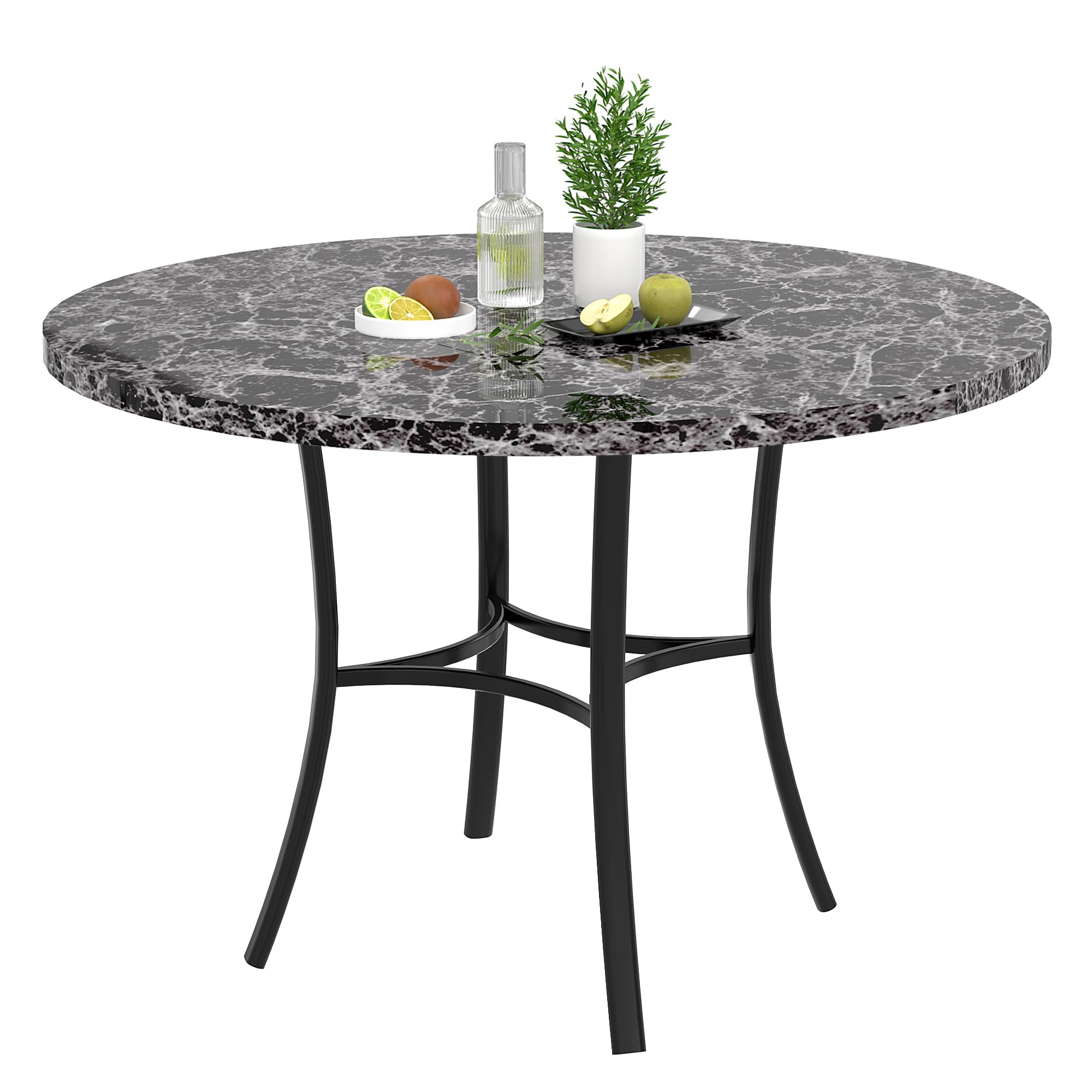 MAGICAL RUBS - 36" Round Dining Table For 4 Faux Marble Dinette With Metal Frame Kitchen Apartment Home Space-saving Grey - Gray