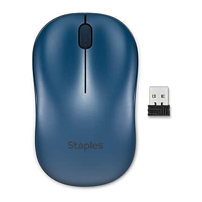 Front. Staples TECH - Wireless Ambidextrous Optical USB Mouse - Navy.