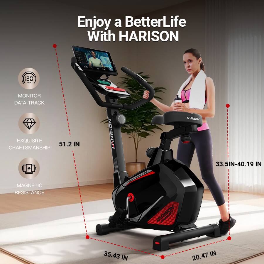 Enjoy a Better Life With HARISON

- 120° Monitor Data Track
- Exquisite Craftsmanship
- Magnetic Resistance

Dimensions:
- 51.2 IN
- 33.5 IN - 40.19 IN
- 35.43 IN
- 20.47 IN