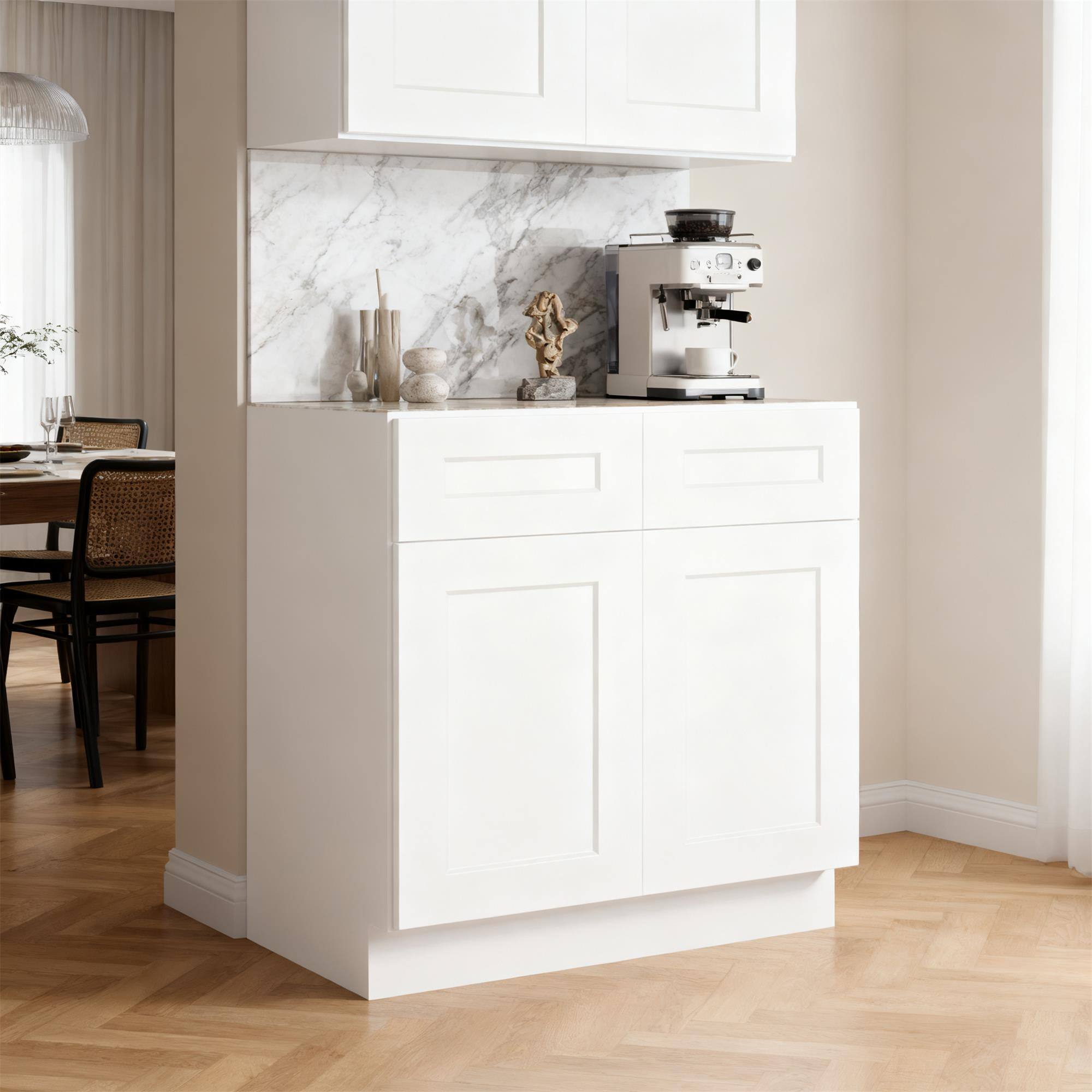 Alt View 2. Boyel Living - White Shaker Base Cabinet 33-in L x 24-in W x 34.5-in H with Soft Close, Adjustable Shelves for Kitchen Bathroom Laundry - White.