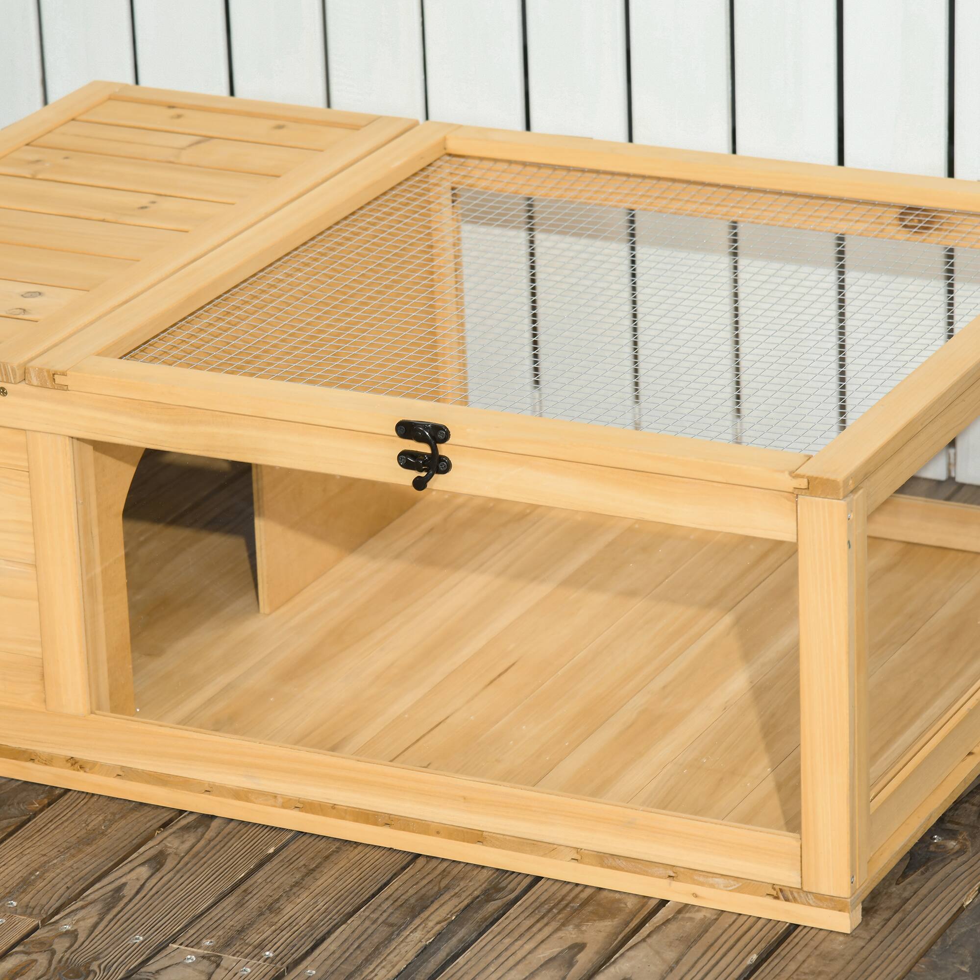 Alt View 4. Pawhut - Wooden Tortoise House Indoor Turtle Habitat Enclosure Outdoor Reptile Cage for Lizards, Geckos.
