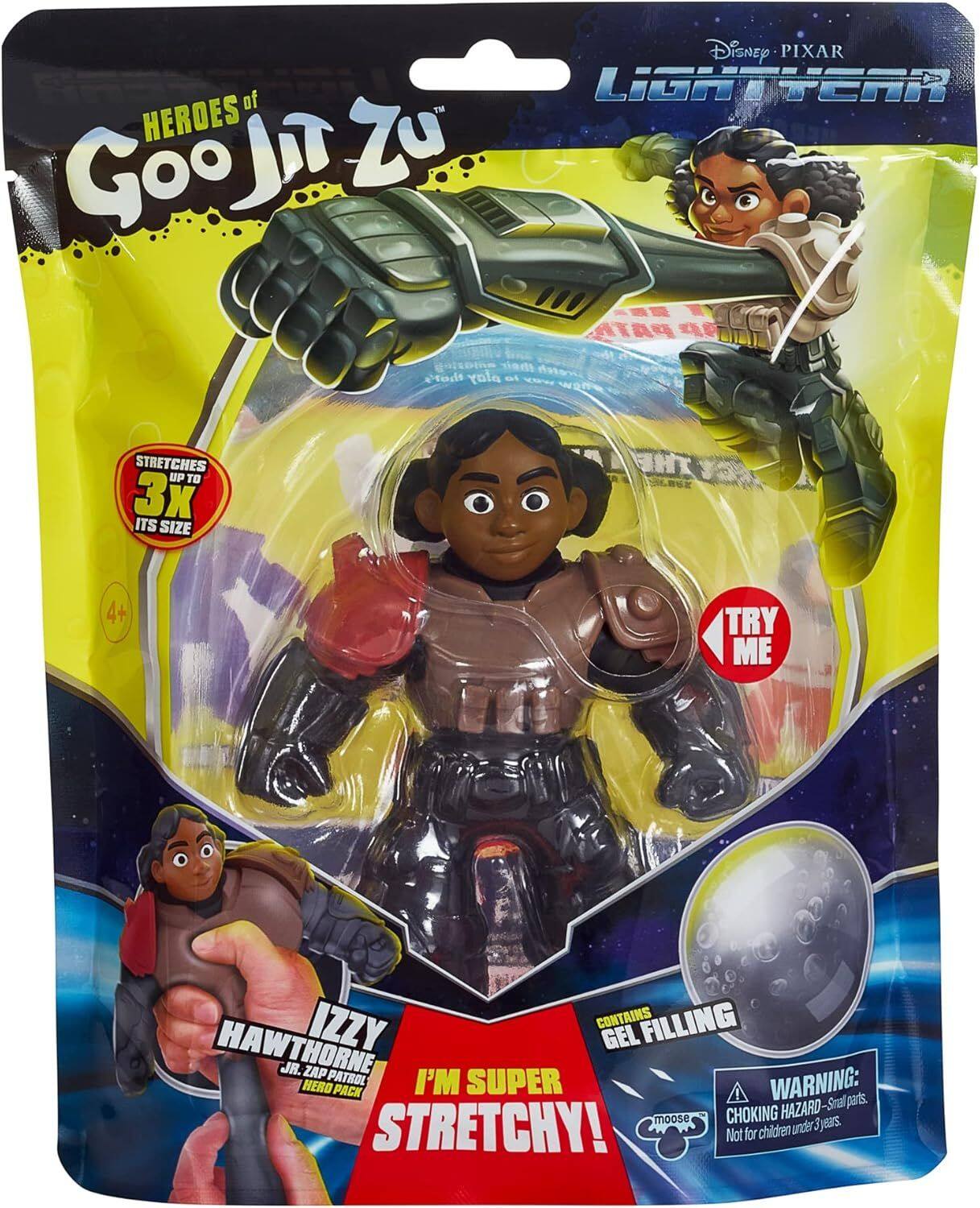 Disney PIXAR LIGHTYEAR HEROES Gojitzu TL - T PATA APL A stodt elay at STRETCHES UP TO 3X ITS SIZE THE 4+ TRY ME IZZY CONTAINS FILLING HAWTHORNE GEL JR. ZAP HERO PATROL I'M SUPER WARNING: PACK HAZARD-Small parts HAZARD -Small parts CHOKING HAZARD. Not for children under 3.