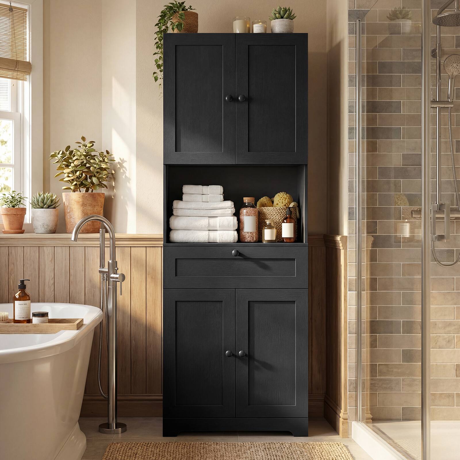 Alt View 1. Gymax - Gymax 67.5'' Kitchen Pantry Cabinet w/4 Doors 1 Drawer Open Countertop Adjustable Shelf - Black.