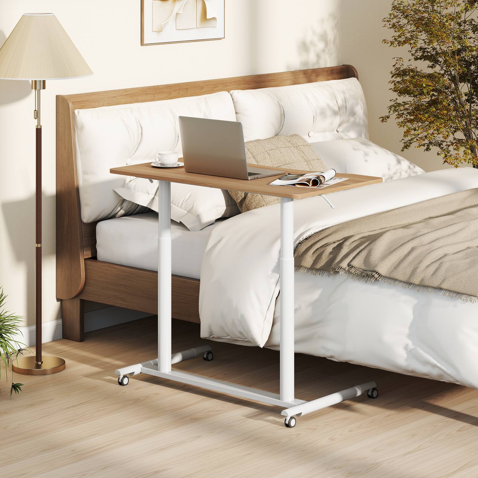 Alt View 3. Costway - Costway Height Adjustable Computer Desk Sit Stand Rolling Notebook Table - Natural.