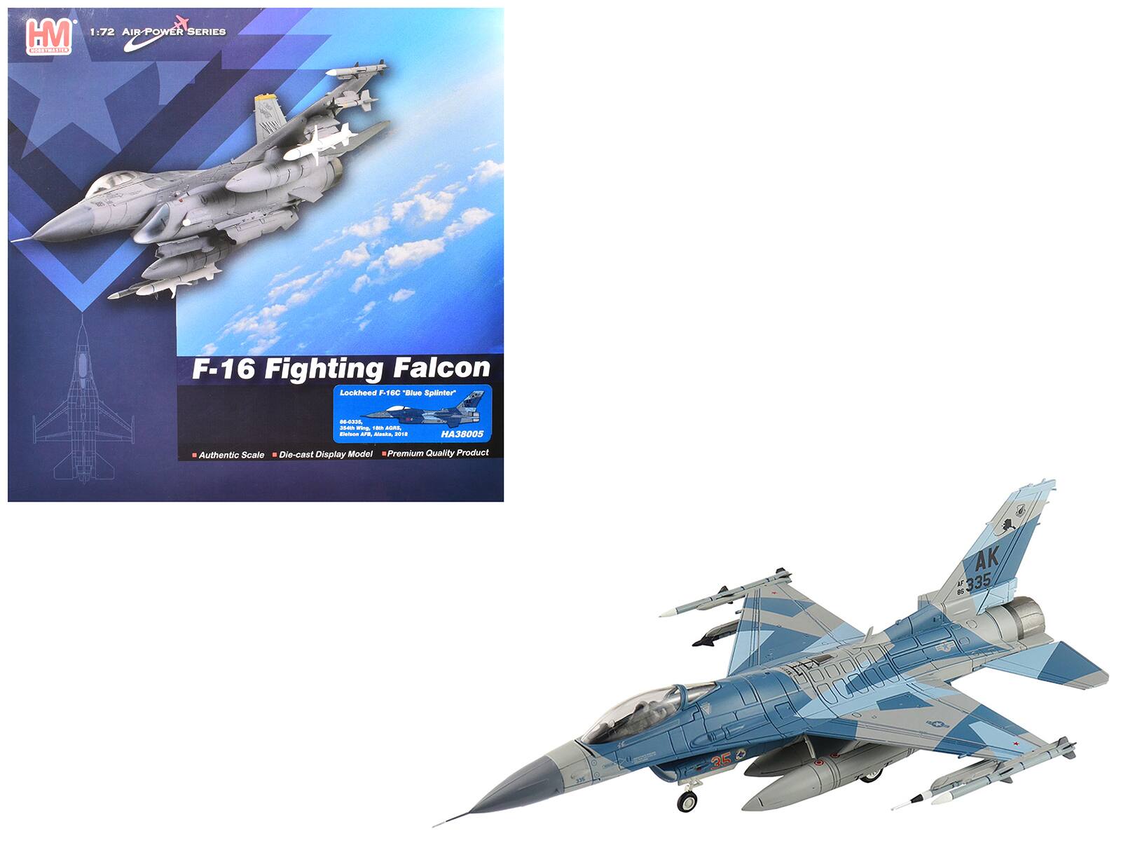 HM 1:72 AIR-POWER SERIES
F-16 Fighting Falcon
Lockheed F-16C "Blue Splitter"
Authentic Scale
Die-cast Display Model
Premium Quality Product
HA38005
35th Anniversary, 2018