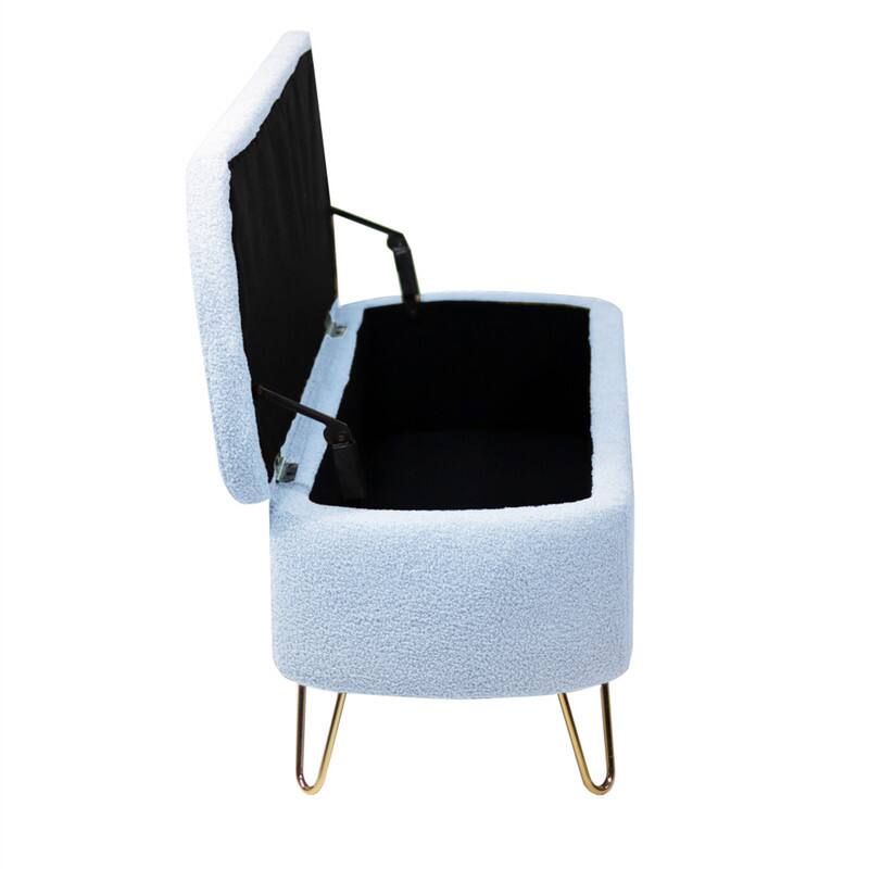 Alt View 6. HTUTWOO - Storage Ottoman Bench for Bedroom - Faux Fur Upholstered Bench with Gold Legs, Padded Storage Bench for Living Room - Blue.
