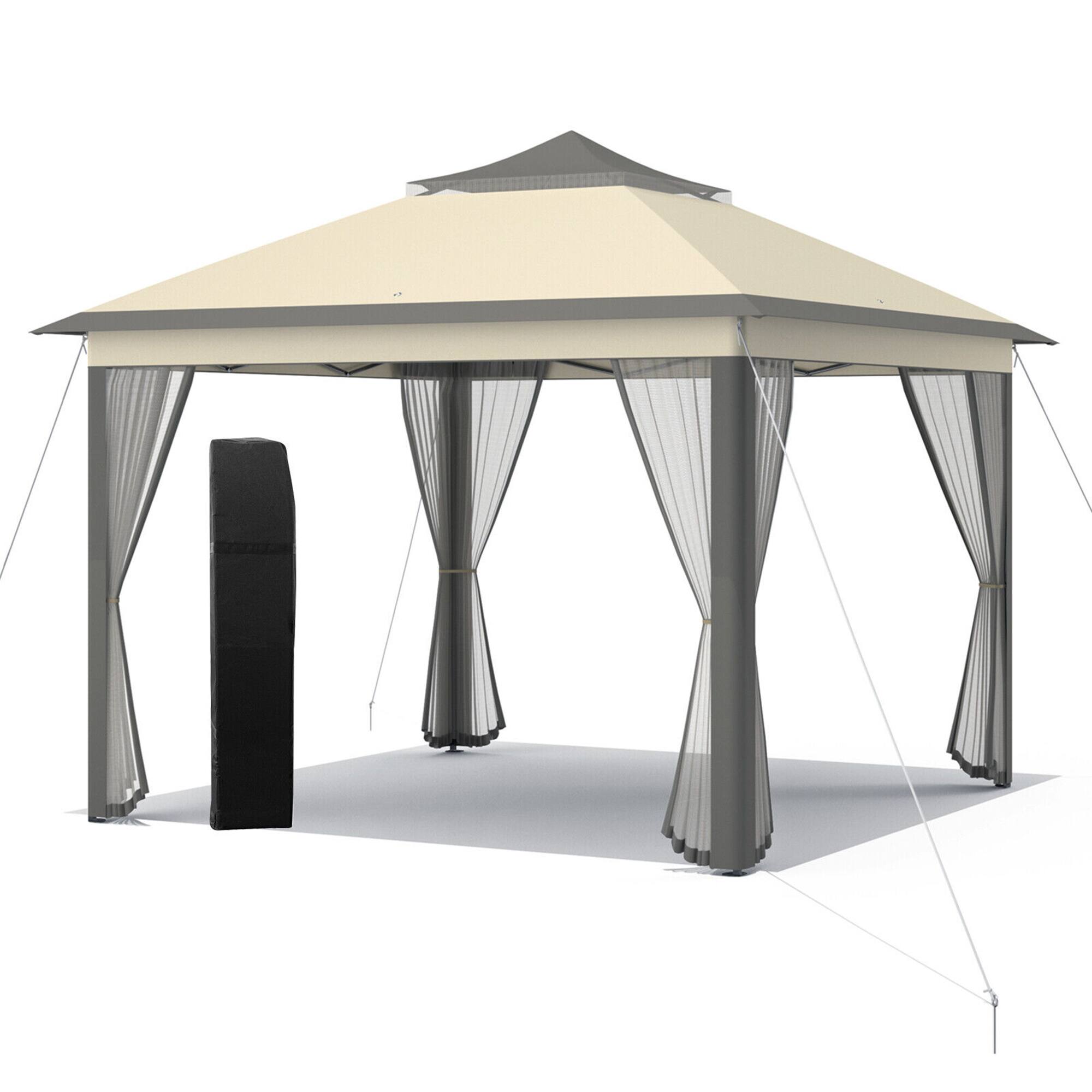 Alt View 5. Gymax - Gymax 11 x 11 ft Pop up Gazebo 2-Tier Patio Canopy Tent Shelter w/ Carrying Bag Brown - Brown.