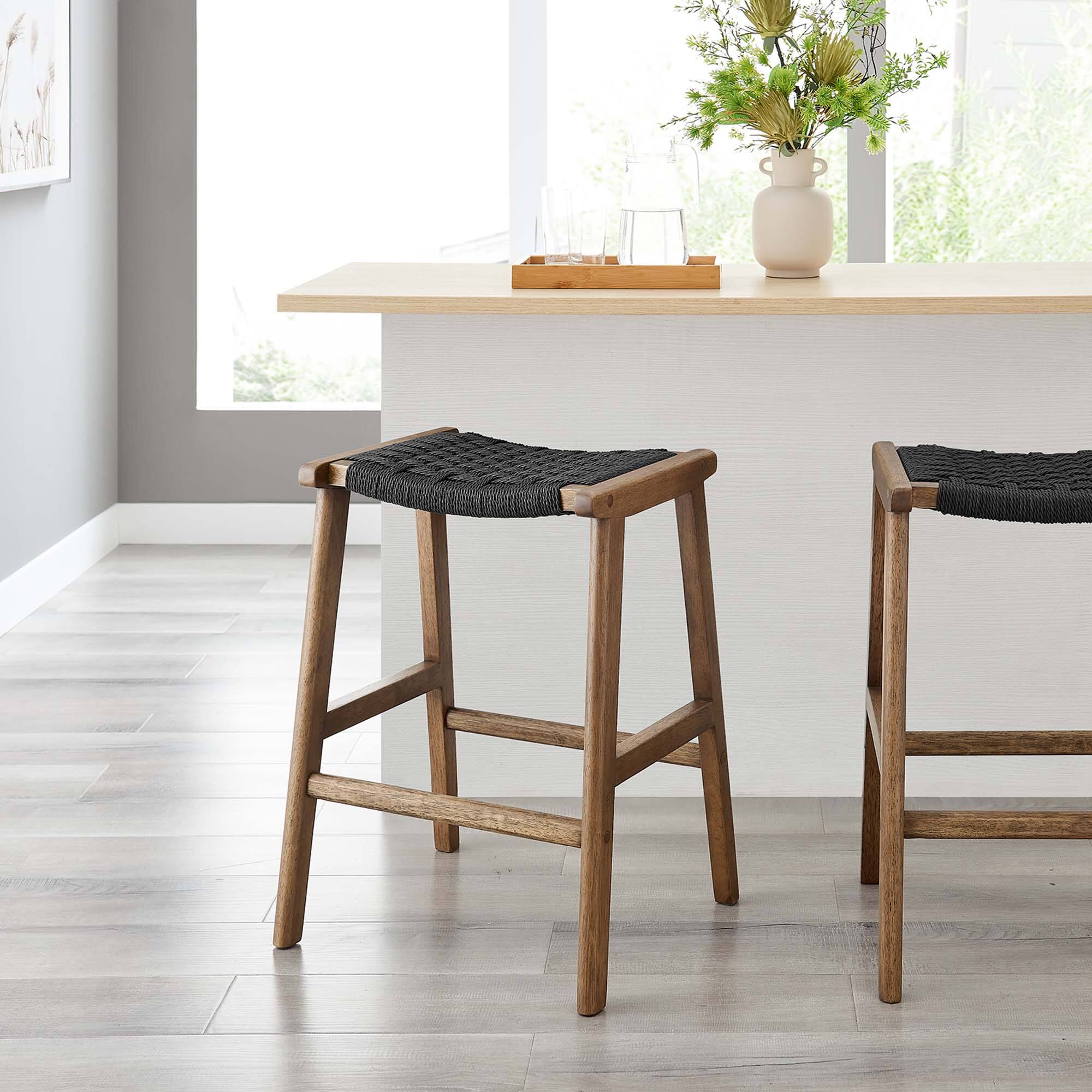 Alt View 4. Modway - Saoirse Woven Rope Wood Counter Stool Set of 2 by Modway - 0.