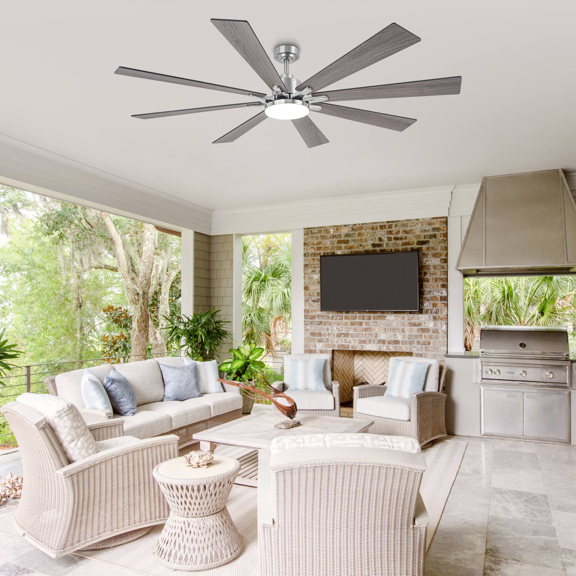Alt View 1. Vaczon - 72" Brushed Nickel Large Smart Ceiling Fan with Light and APP Control, Reversible Blades - Nickel.
