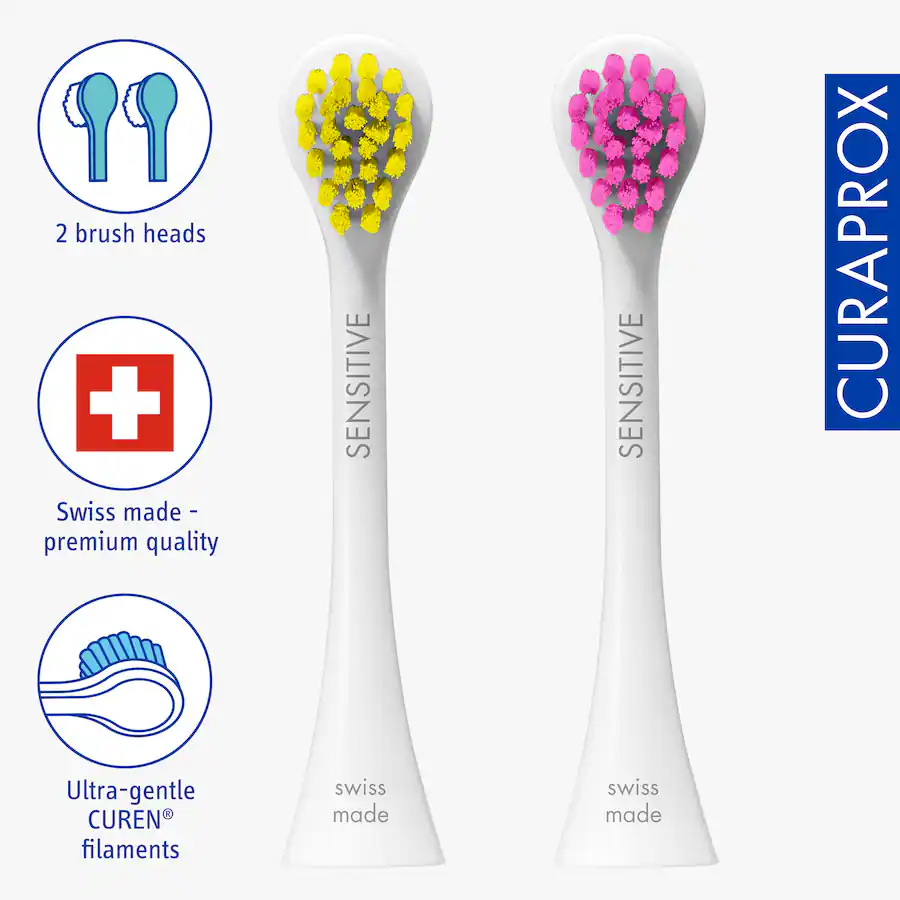 Curaprox Sensitive Curaprox Brush Head Hydrosonic, Sensitive, 2 pcs Yellow/Pink 73349372 ...