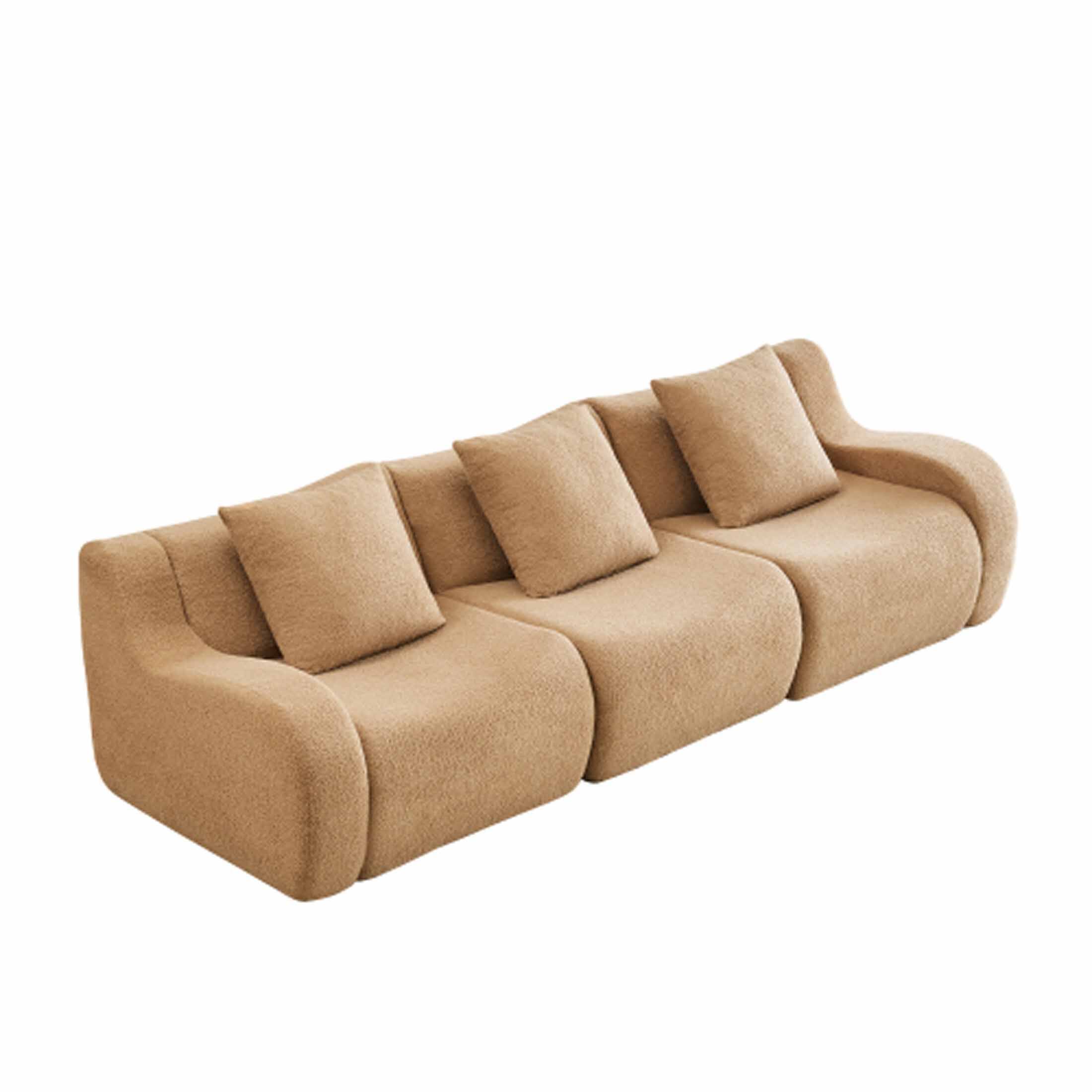 Left. Aukfa - Modular Teddy Fabric Sofa - 3-Seat Convertible Sectional, Soft Boneless Design for Living Room - Camel.