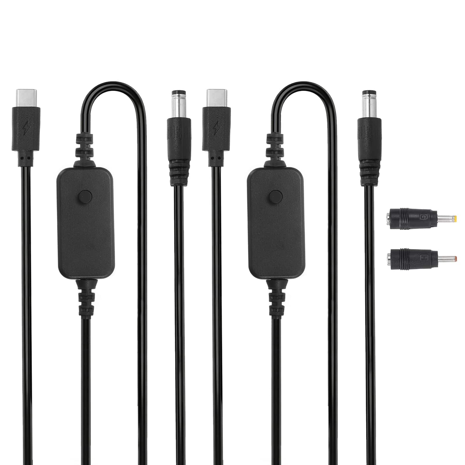 Unique Bargains - 2pcs USB-C to DC PD Adapter w/ 2 Tips, 5V-20V PD Cable for Routers, Laptop, Speaker - Black